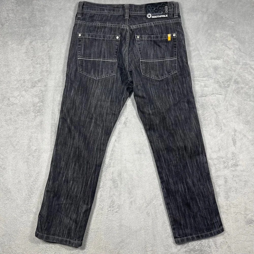 Southpole Jeans Men 32 31x29 Acid Washed Black Straight Leg Denim Streetwear Y2K